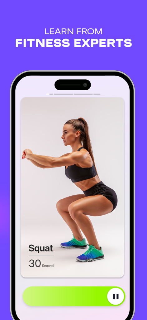 A woman performing a squat exercise on the FitEase app screen