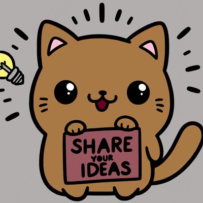 a cute cat saying share your ideas