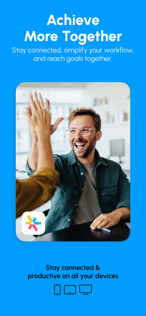 Project Management for Teams - A smiling professional high-fiving a teammate representing team collaboration and productivity in the Lyria app