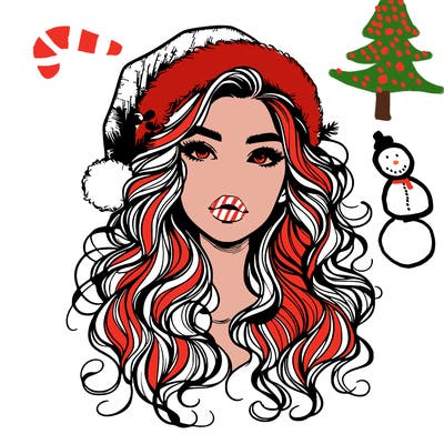 realistic christmas girl with wavy hair and lips
