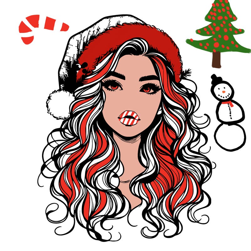 realistic christmas girl with wavy hair and lips