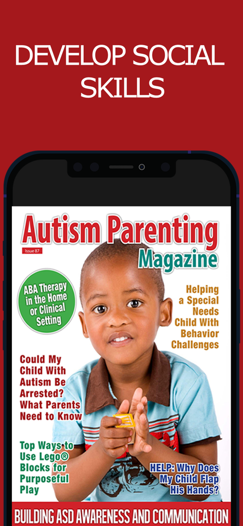 Autism Parenting Magazine app screenshot showcasing social skills development