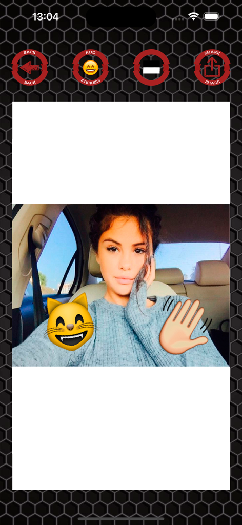 Emoji stickers to photos - Photo of a woman edited with cat and hand emojis using the sticker app