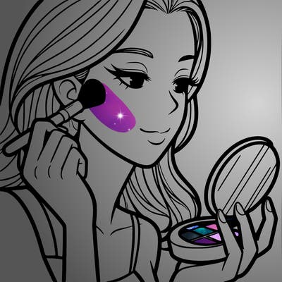 little girl putting on makeup