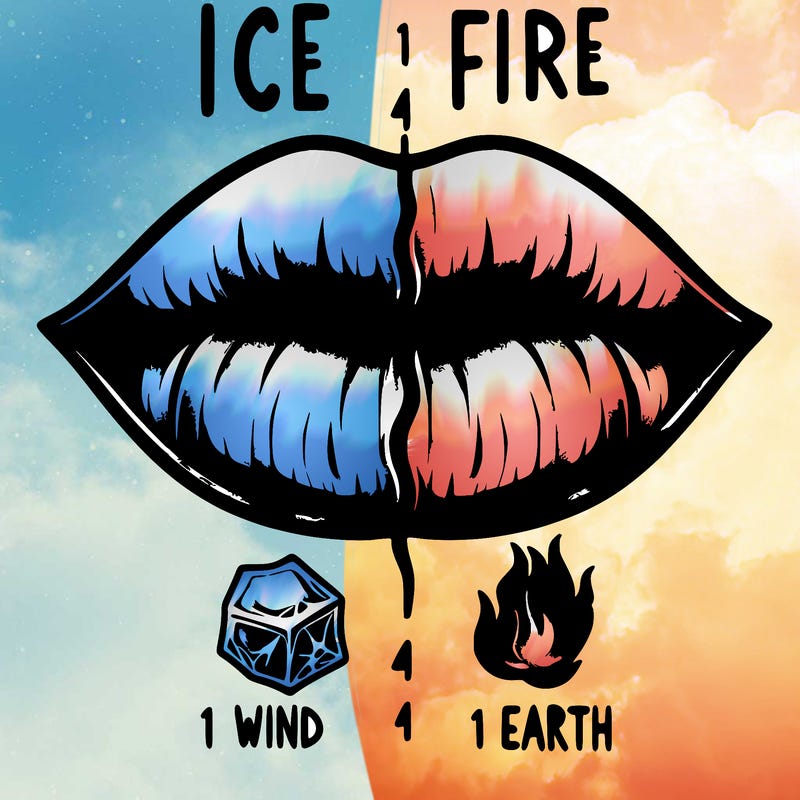 realistic lip split in fourth . 1 fourth ice 1 fire 1wind 1 earth