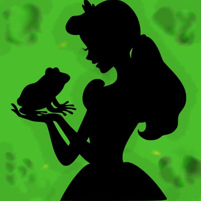 a shadow of a princess holding a frog realistic