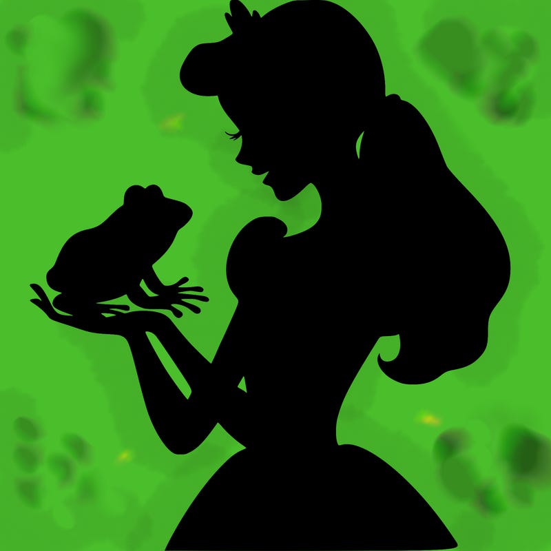a shadow of a princess holding a frog realistic