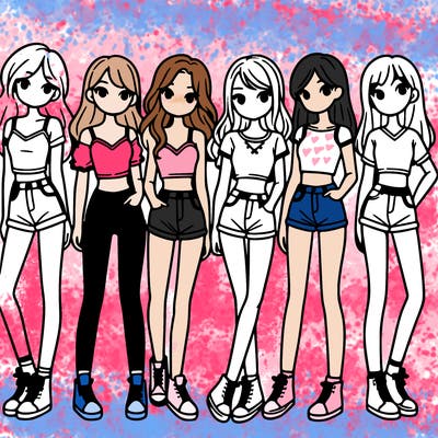 a group of girls wearing crop tops and shorts