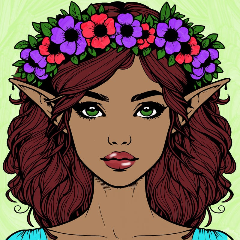 realistic female elf with flower crown