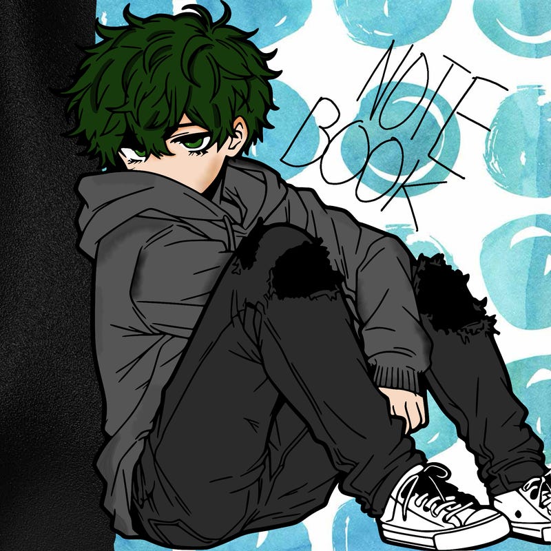 a male hoddie ripped jeans messy hair anime