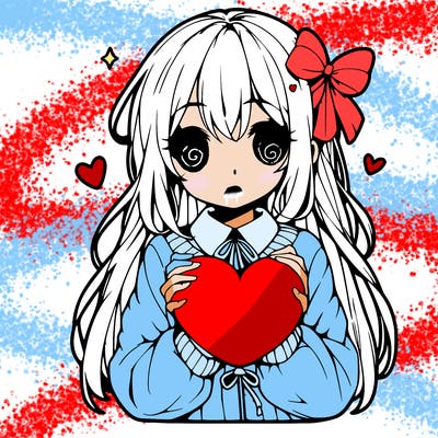 anime girl holding a heart balloon