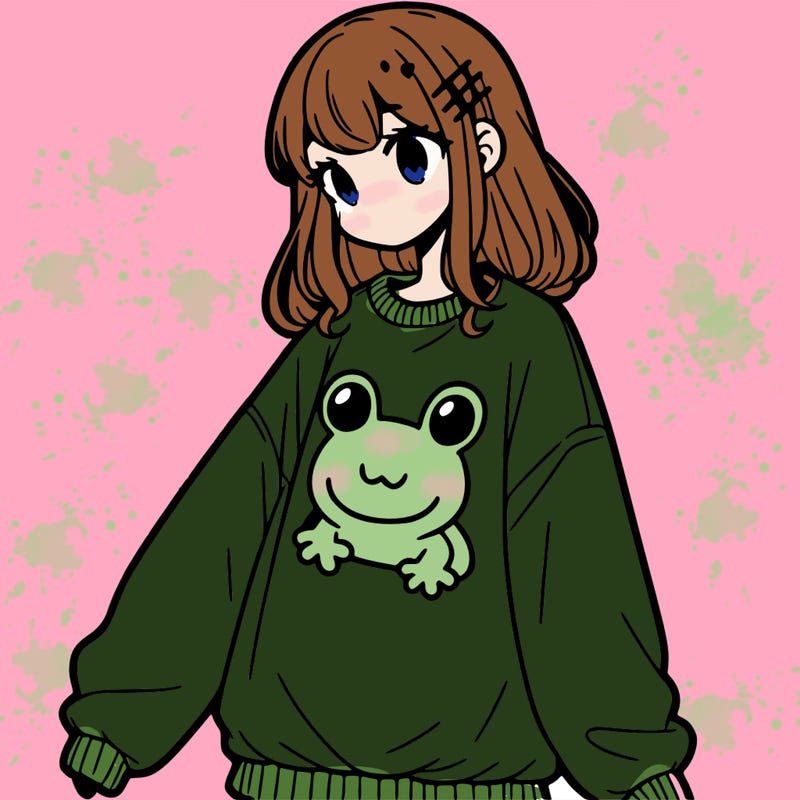 girl wearing frogging sweatshirt