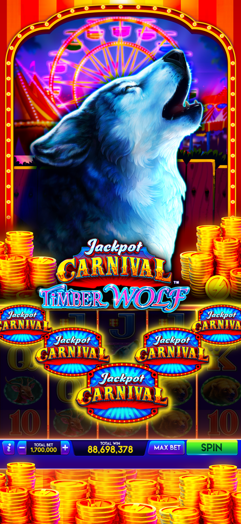 Lightning Link Casino Slots - Pantalla del juego de tragamonedas Timber Wolf en la aplicación Lightning Link Casino