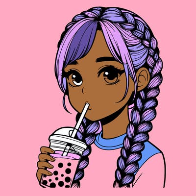 realistic girl with braided hair drinking boba
