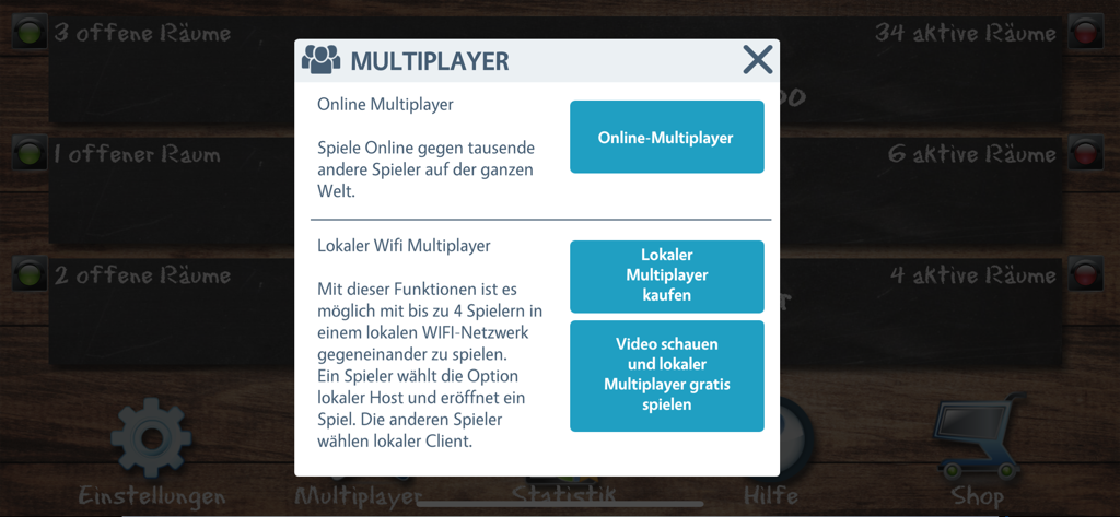 Pantalla de selección multijugador para juegos en línea y wifi local en SwissJass