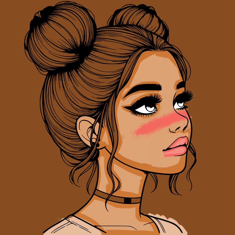 realistic girl with buns on the top of her head