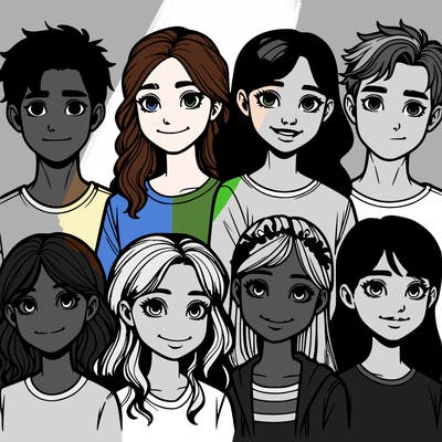 realistic team of girls and boys