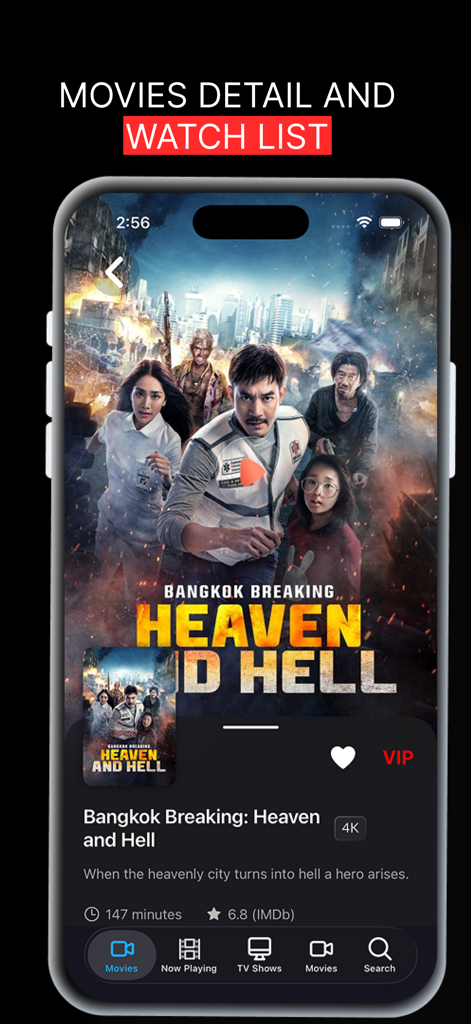 Netmirror : Movies & TV Shows - Netmirror app interface showing movie details and watchlist features for Bangkok Breaking