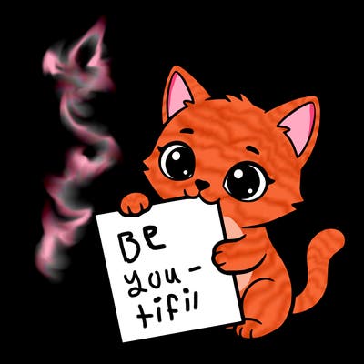 a small cat with a blank sheet of paper in its hand. the cat is sooooooo cute!