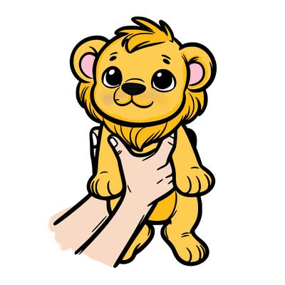 baby lion being held up