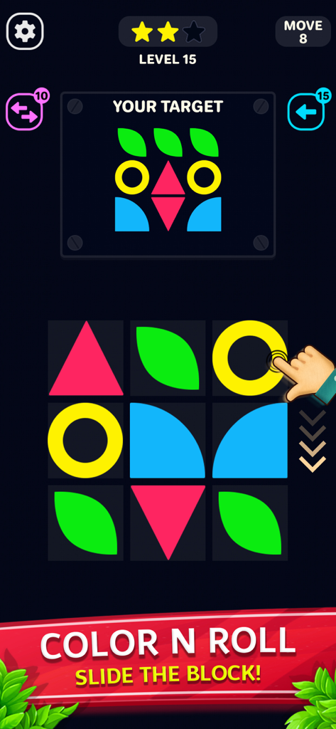 Classic Number Game -Numpuzzle - Un juego de rompecabezas llamado Color N Roll donde los jugadores deslizan bloques de formas de colores para que coincidan con un patrón objetivo