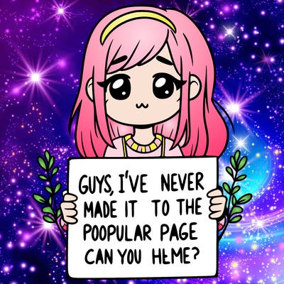 a girl holding up a sign that says, guys, i’ve never made it to the popular page, can you help me?