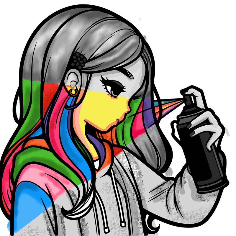 a realistic girl spray painting
