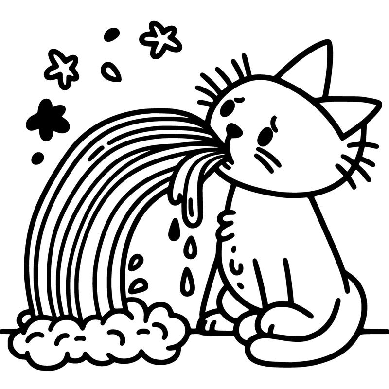 a cat puking a rainbow