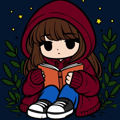 girl in oversized hoodie reading a book