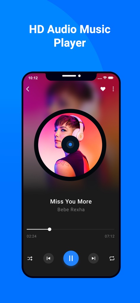 My Files - All File Manager - Interfaccia del lettore musicale audio HD nell'app My Files che mostra i controlli di riproduzione e le informazioni sulla canzone