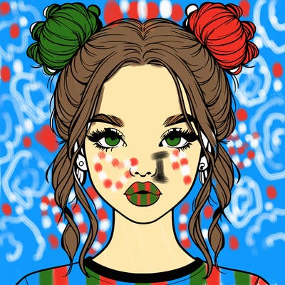 realistic girl with two buns in hair and lips