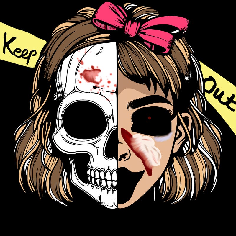 realistic girl with half skull mask