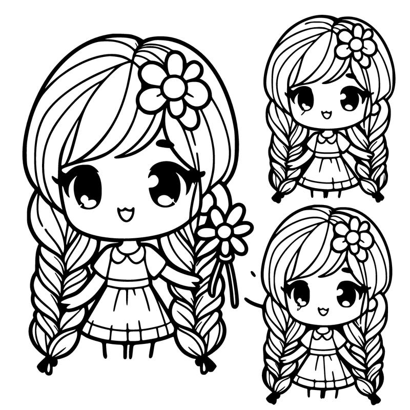 cute girl flower long hair with braids