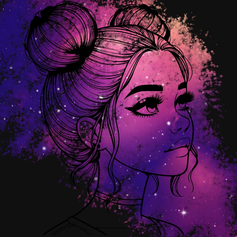 realistic girl with buns on the top of her head