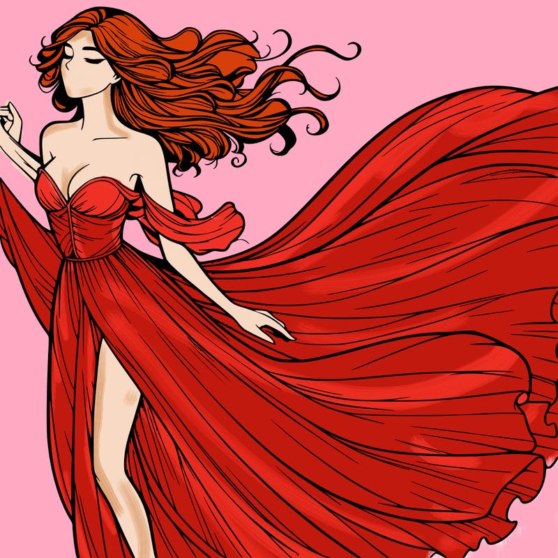 realistic woman in dress flowing the the wind