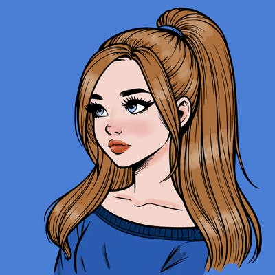 realistic girl with a high ponytail