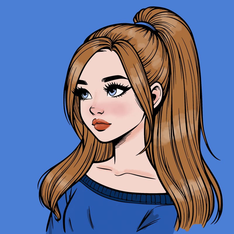 realistic girl with a high ponytail