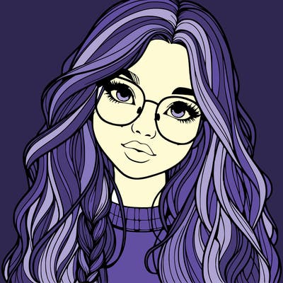 girl with long hair and freckles and glasses realistic