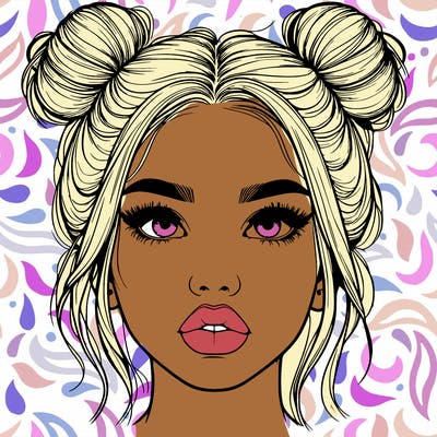 realistic girl with two buns on her hair and lips
