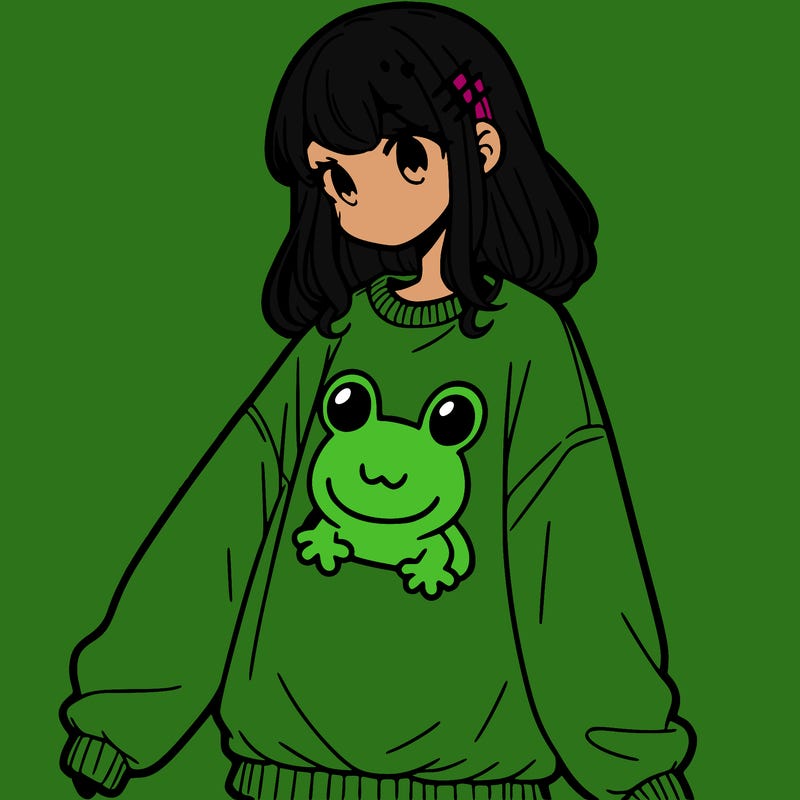 girl wearing frogging sweatshirt