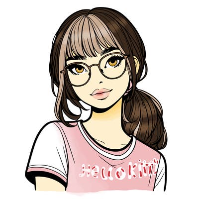 realistic girl with freckles and clear glasses