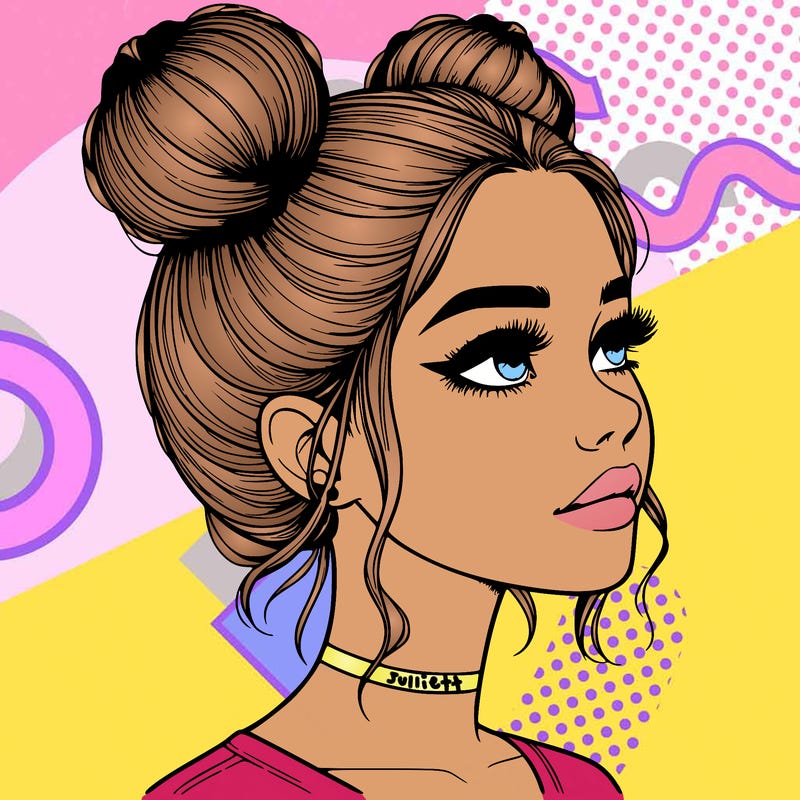 realistic girl with buns on the top of her head