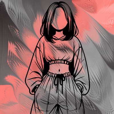 realistic girl faceless with baggy pants and a crop top