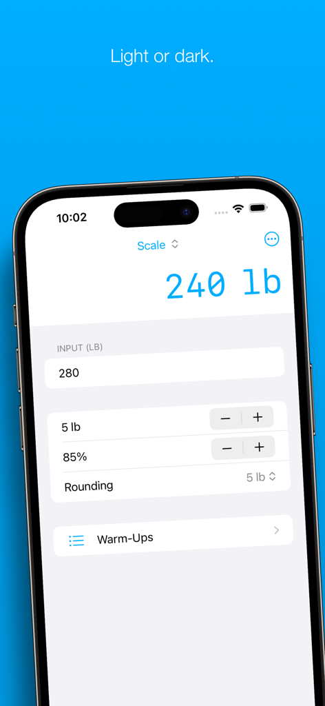 Lift Assist – Training Log - Interface de l'application Lift Assist montrant l'outil de calculateur de mise à l'échelle du poids