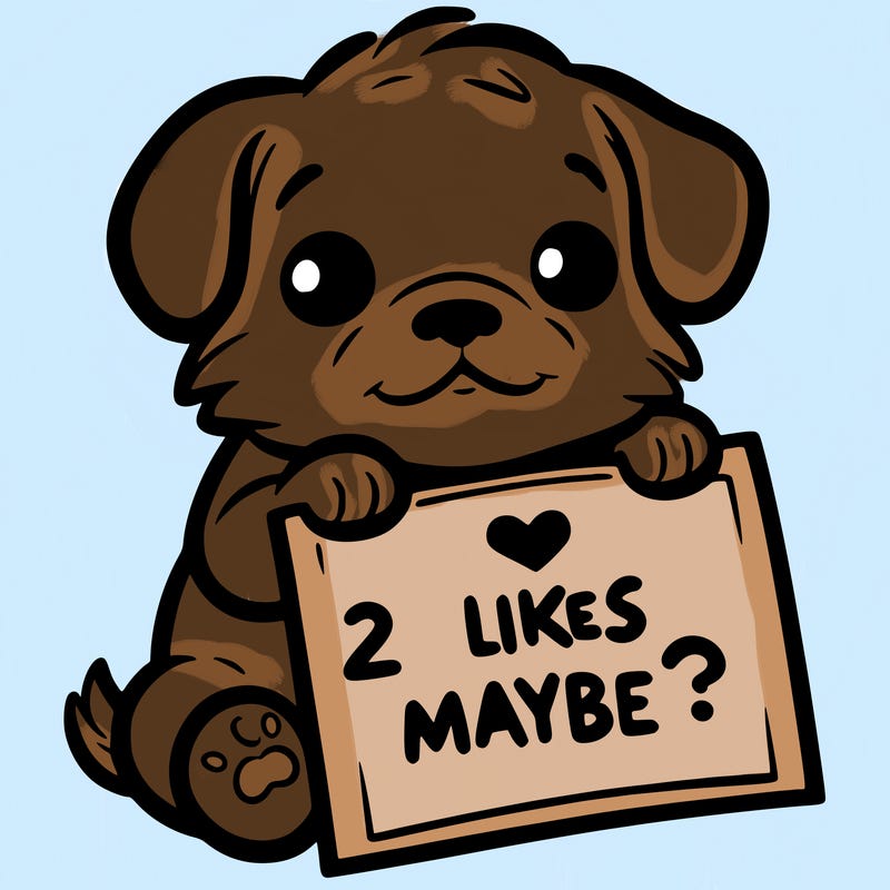 a puppy holding a sign that says 2 likes maybe?