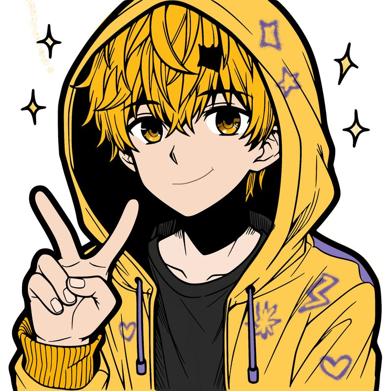 teenage manga boy in a hoodie, doing ✌