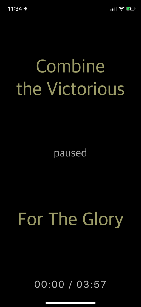 What's Playing - High contrast paused music player screen with large legible text