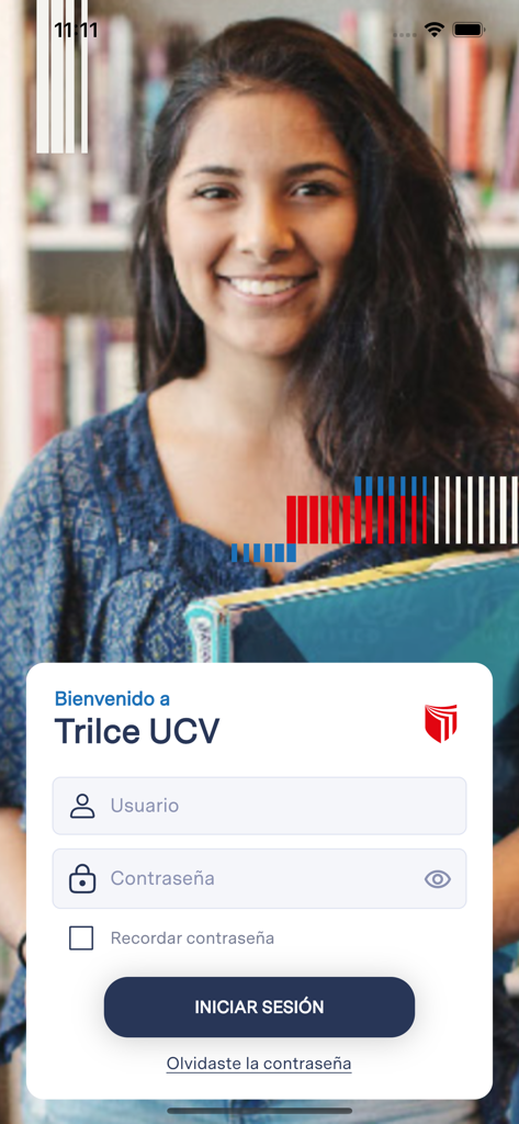 Pantalla de inicio de sesión de la aplicación móvil Trilce UCV para estudiantes universitarios