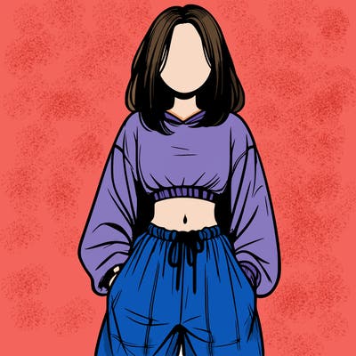 realistic girl faceless with baggy pants and a crop top