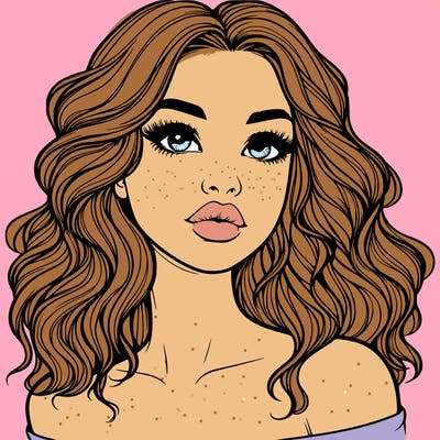 realistic girl with wavy hair and lips